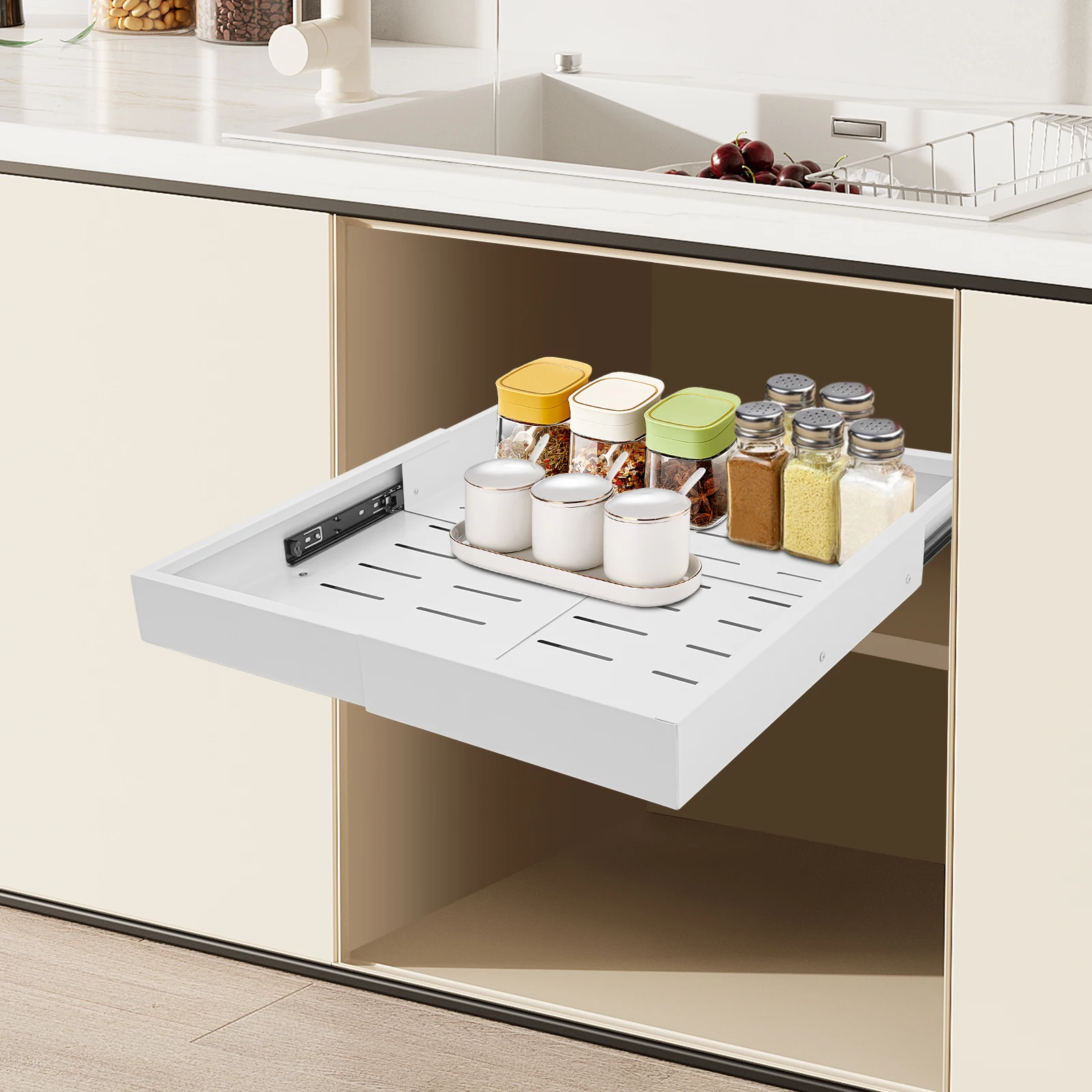 

Kitchen Slide Out Cabinet Organizer Sliding Drawer Pantry Shelf Slide Out Pantry Shelves for Bowls, Seasonings, Tea Leaves