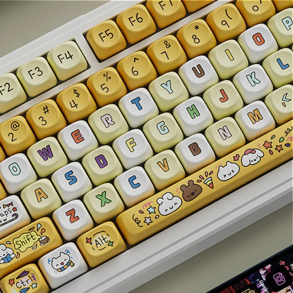 Fröhliches Wochenende, kleiner kompletter Satz OQO-Tastatur-Tastenkappen, individuelle Tastenkappen, Cartoons, süße Tastenkappen, mechanisches Tastaturzubehör