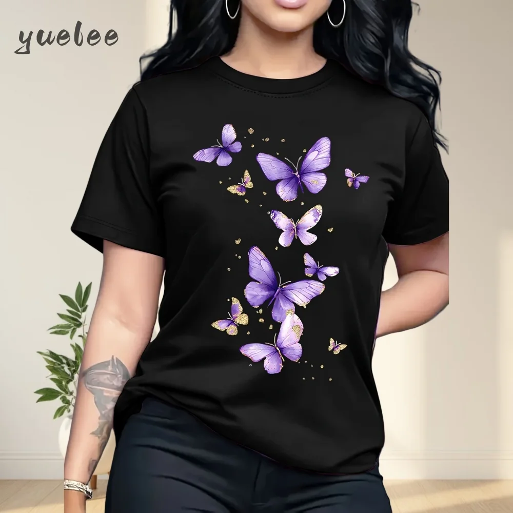 

Women's Clothing Butterfly Print T-Shirt Short Sleeve Crew Neck Casual Tops Summer Spring Women's Clothing Harajuku Y2k Clothes