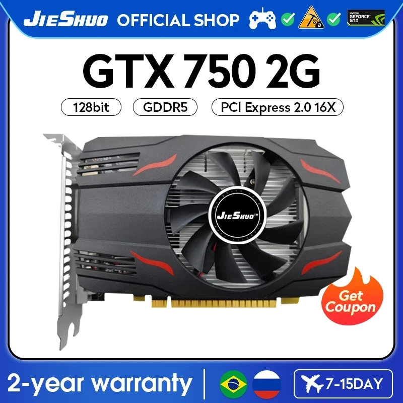 JIESHUO NVIDIA GXT 750 2GB Graphics Card Video  PCI EXPRESS 3.0X16 GPU GDDR5 128Bit Display GTX750 2G Office Bestseller 750 gtx