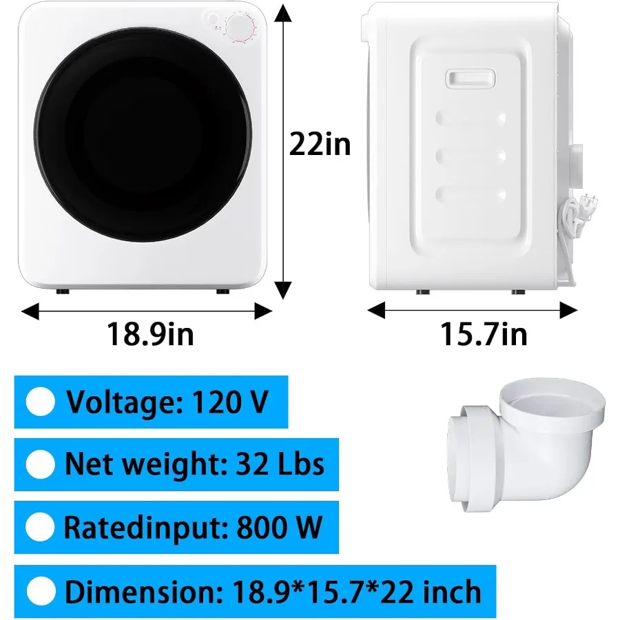 مجفف ملابس محمول 1.6 قدم مكعب مع تصميم مدمج 800 وات حوض من الفولاذ المقاوم للصدأ 5 أوضاع تشغيل ميزة الإغلاق التلقائي سهل الاستخدام