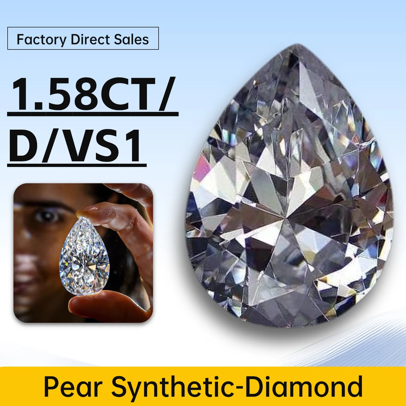 

1.58CT D VS1 Pear Lab-grown Diamond, Ideal Main Synthetic-Diamond for Ring Necklace, Pendant Earring, Jewelry Diy