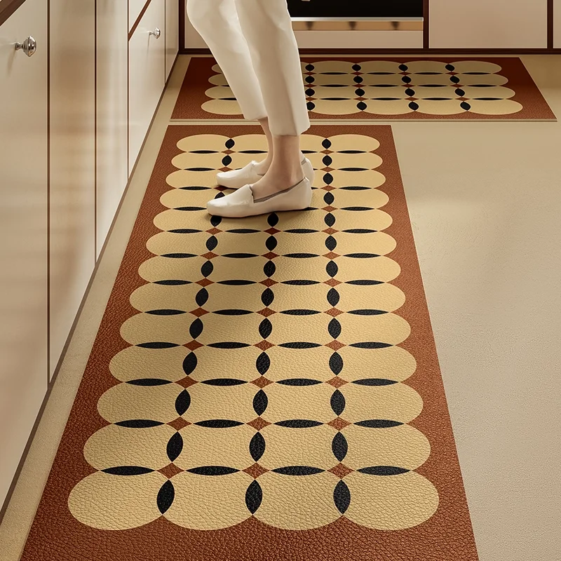 Kitchen Rug Geometric Pattern Long Strip Runner Kitchen Carpet Non-slip Oil-proof Waterproof PVC Leather Washable Floor Mat 바닥매트