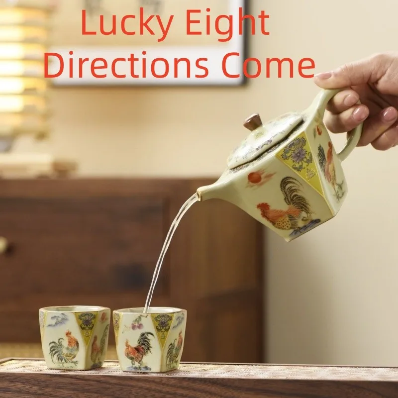 Exquisite Chinese Ru Kiln Enamel Octagonal Teapot Single Ceramic Kung Fu Tea Pot Household Teaware Luxury Festival Business Gift