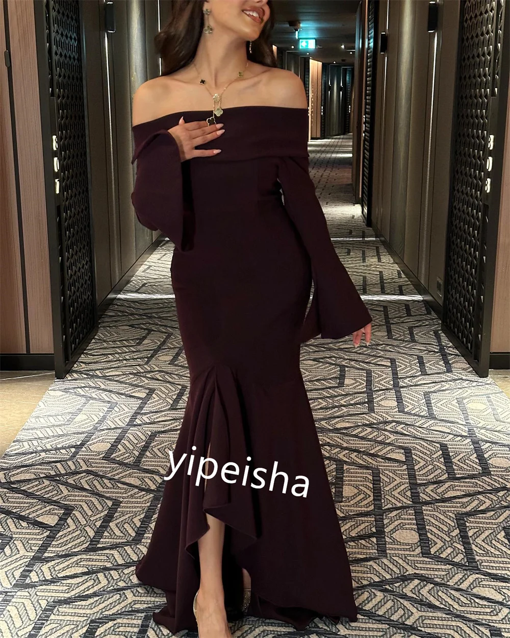 Jiayigong Jersey Ruffle Homecoming Mermaid Off-the-shoulder Bespoke Occasion Gown Long Dresses Saudi Arabia