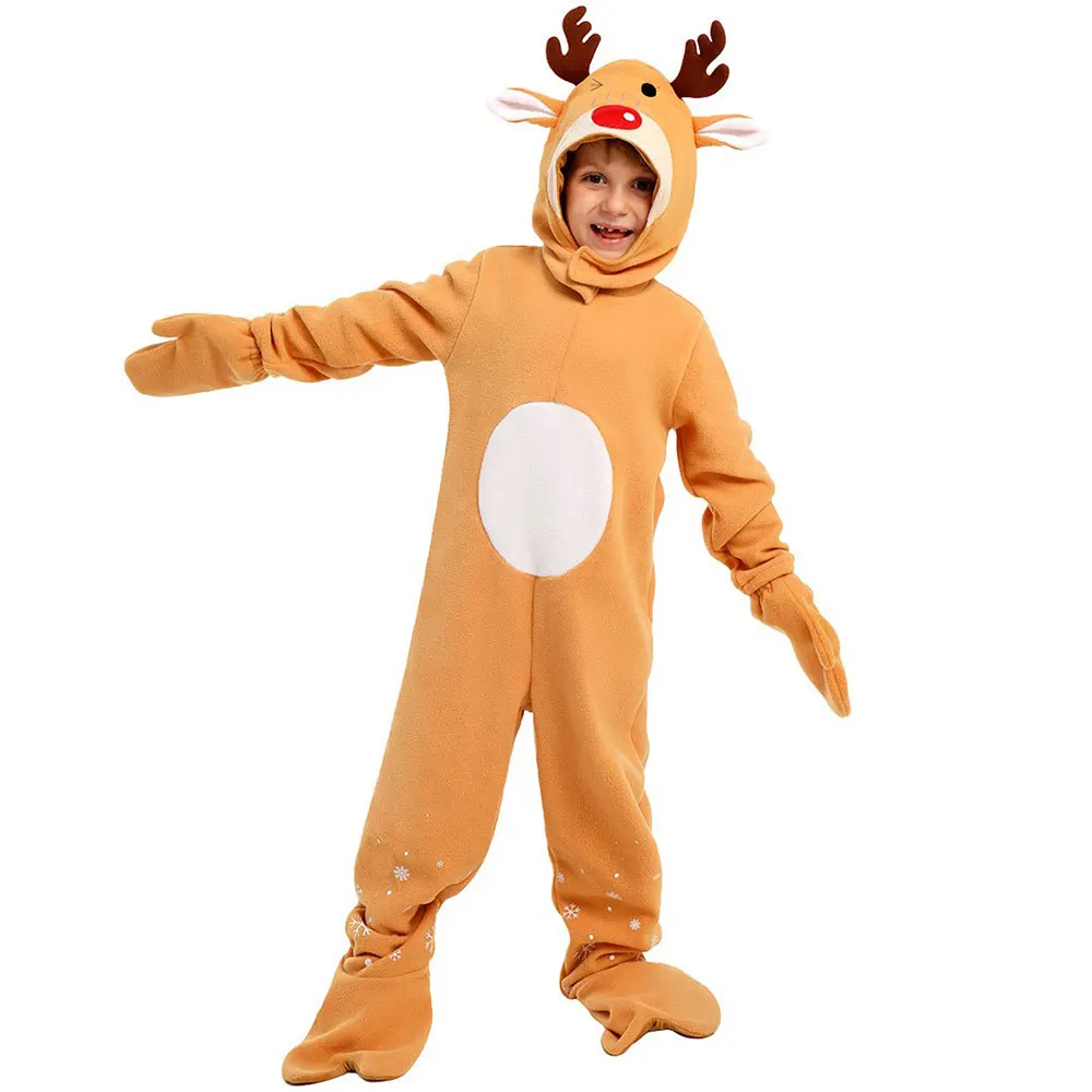 Umorden Cartoon Christmas Deer Reindeer Costume for Child Kids Boys Girls With Snow Pattern 3pcs/set