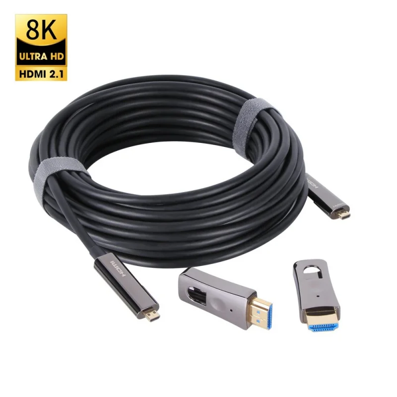 Micro HDMI to HDMI 2.1 Fiber Optic Cable 8K@60Hz, 4K@120Hz With Removable Head Industrial Grade Fiber Cable for HDTV projector