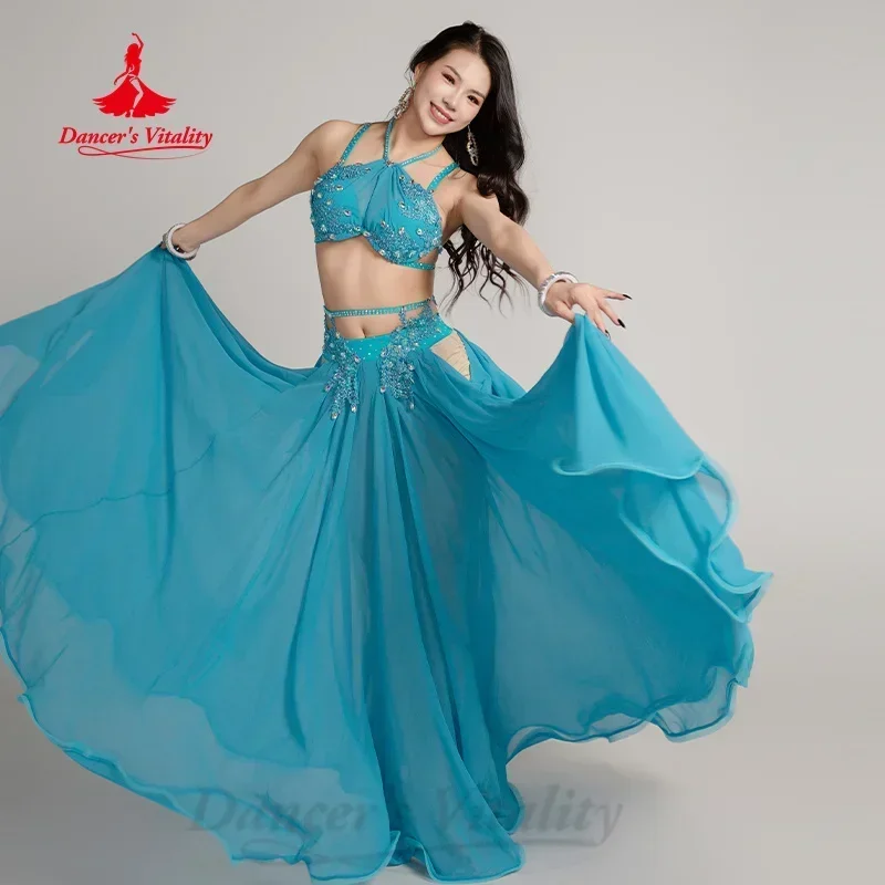 Belly Dancer Costume Set for Women Senior AB Stones Bra Top+chiffon Long Skirt 2pcs Adult Oriental Dancing Performance Clothing