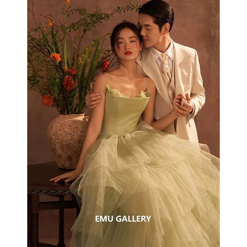 Green Wedding Dress Fashion 2025 New Sling Sleeveless Princess Fluffy Skirt Formal Dress Women Elegant Evening Party Dresses