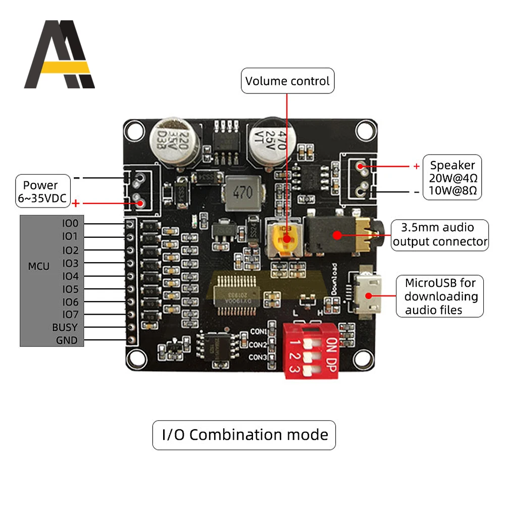 Module de lecture vocale 12V/24V, déclencheur 1 à 1, contrôle de port série, 10W/20W, lecteurs d'amplificateur de classe D, haut-parleurs 4Ω/8Ω, prise en charge MP3 WAV