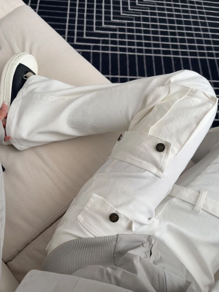 

Мужские джинсы-клеш с высокой талией, белые, износостойкие, для работы, молодежные, модные, устойчивые к грязи и износу