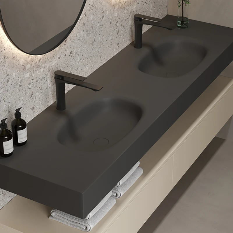 Lin black pure acrylic Qimei stone integrated hanging washbasin single basin under the counter