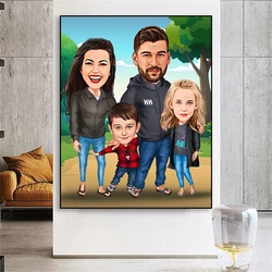 Custom Personalized Family Cartoon Portrait Poster Mom Dad Kids Portrait Prints Birthday Gift Home Room Wall Art Canvas Painting