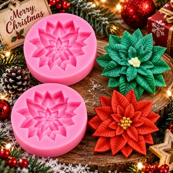 1pc Christmas Candle Soap Silicone Molds,Holly Leaf Cake Decorating Jelly Candy Molds, 3D…