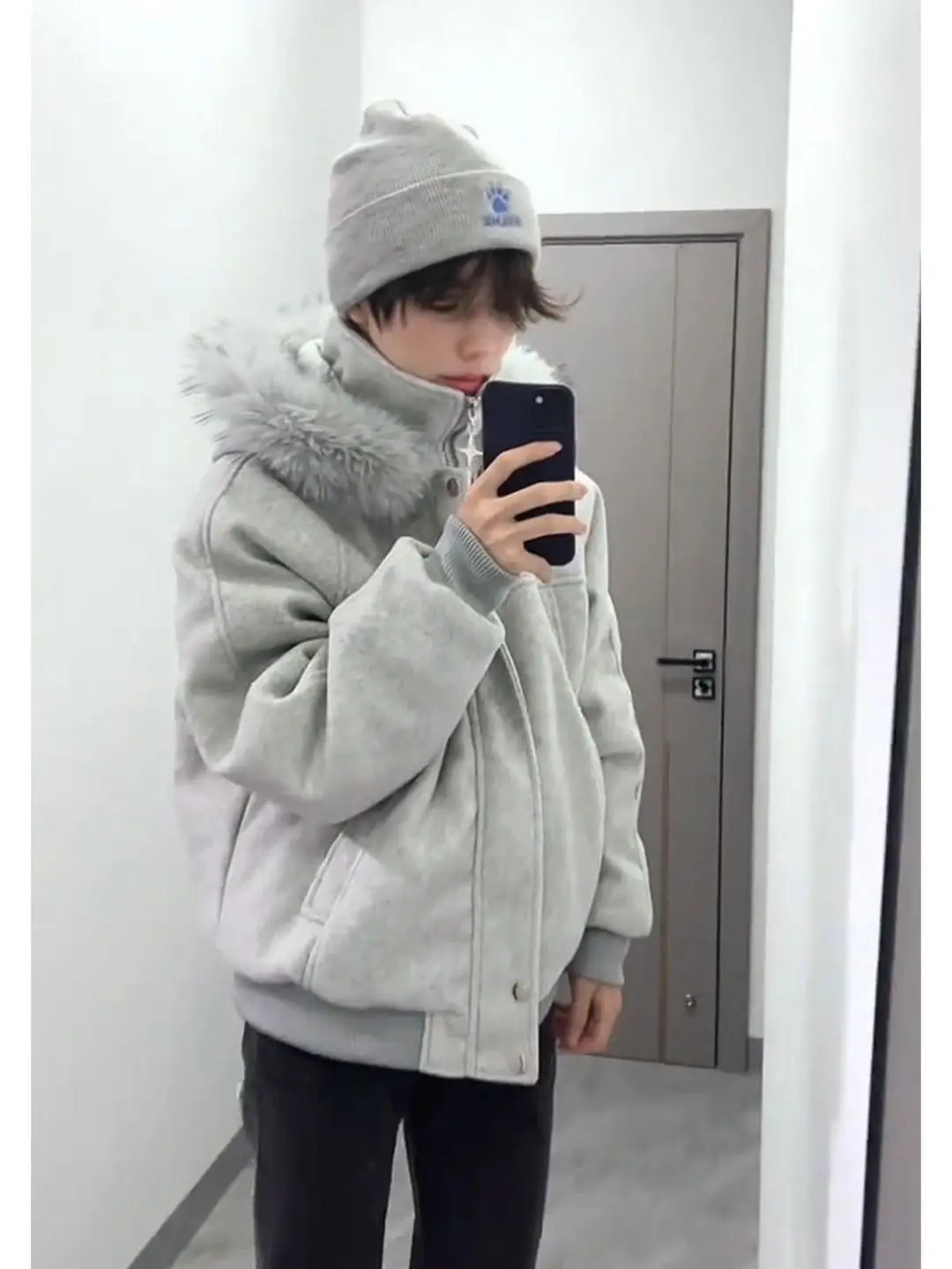 

Ретро-куртка в американском стиле с большим меховым воротником для мужчин, теплая хлопковая куртка с капюшоном для пар, молодежная повседневная верхняя одежда с длинными рукавами