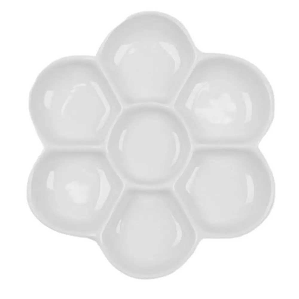 

Керамическая палитра для красок на 6/7/8/9 ячеек, белая, многоразовая, в форме цветка, круглая, для смешивания цветов, для художников