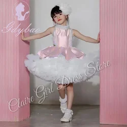 Customized Pink Flower Girl Dresses For Wedding Puffy Cute Sleeveless Princess Birthday Party First Communion Pageant Gown