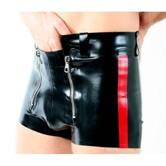 

Men New Fashions Latex Pants Zipper Sexy Tight Stripes Shorts 0.4mm