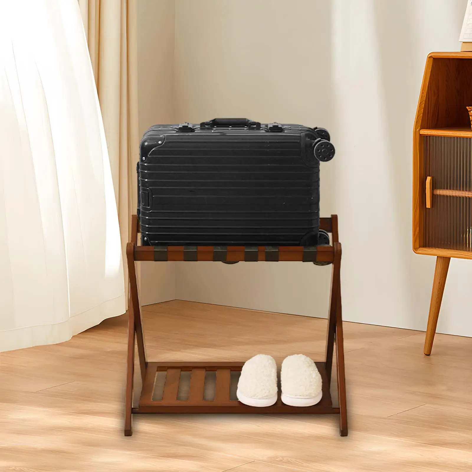 Guest Room Bamboo Foldable Luggage Rack Convenient 68x45x55cm Multipurpose x Shaped Construction Stylish Durable Storage Shelf