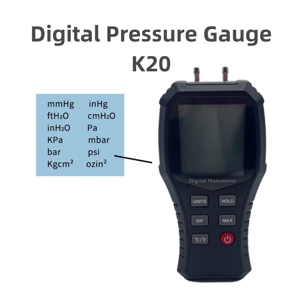 K20 Digital Manometer Air Pressure Meter Differential Pressure Gauge tool Natural Gas Meter Negative Air pressure Gauge K20