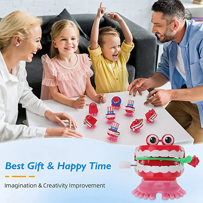 1PC Novelty Children Clockwork Toy Upper Chain Jumping Tooth Toy Jump Teeth Running Clockwork Spring Wind Up Toy Dentist Gifts