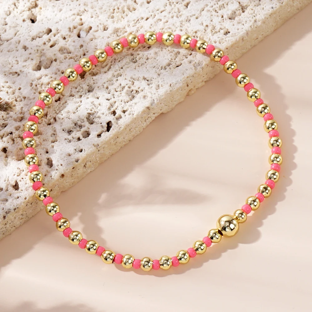 1pc New Arrival Colorful Glass Beads & 18K Gold Plated Copper Boho Fashion Bracelets Jewelry As Summer Luck Gifts For Women