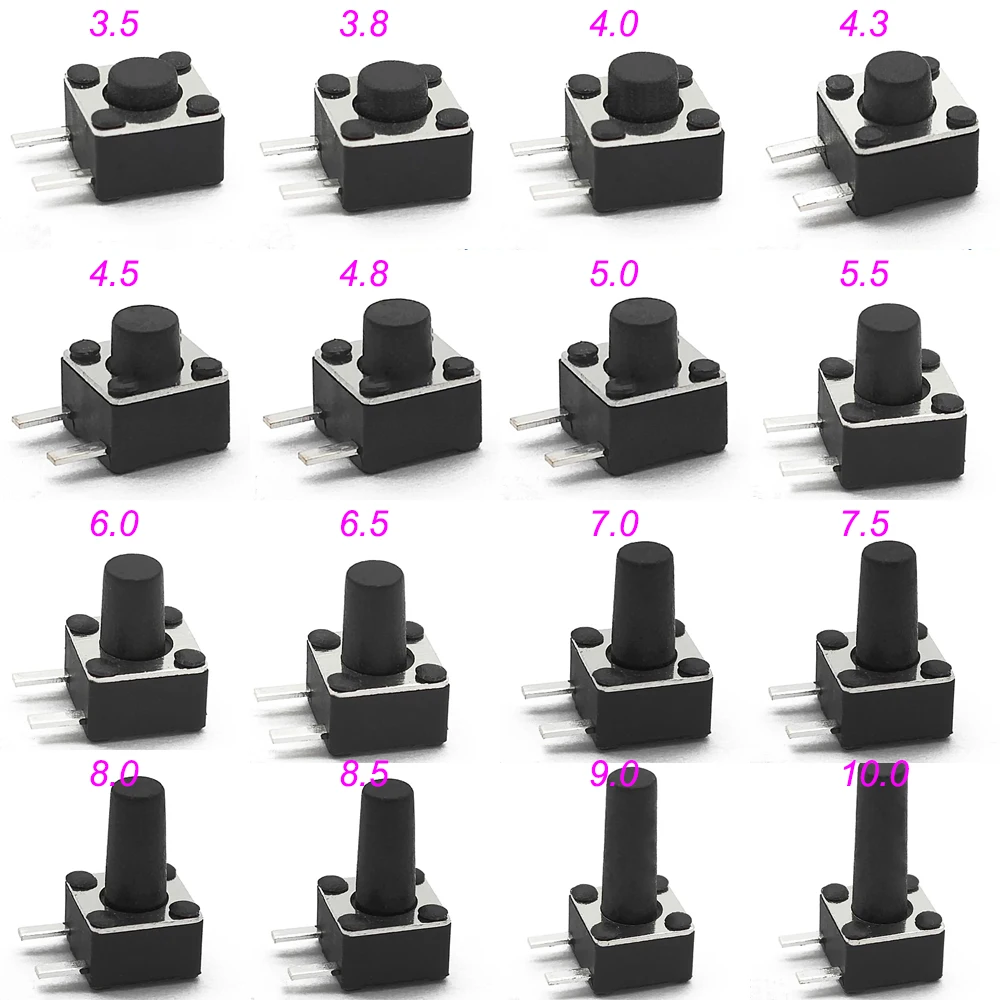 

50PCS 4.5X4.5MM Side 2Pin H=3.5/3.8/4.0/4.3~12mm 12V Tiny Button Tact Switch 260GF Momentary Tactical Push Button Parts Repair