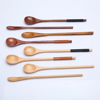 긴 손잡이 커피 스푼, 일본 스타일 디저트 스푼, 나무 스푼, 혼합 교반 스푼, 차 커피용, 1 개