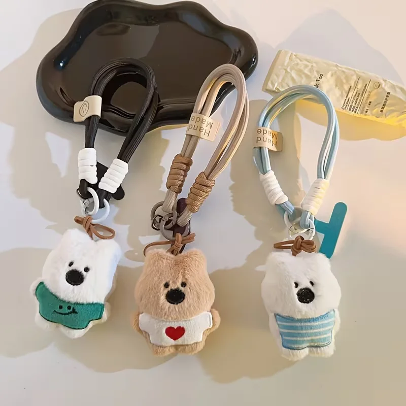 

[Cute Bear Lanyard]Cute Cartoon Bear Lanyard with Green Sweater & Heart - Soft Wrist Strap for Phone