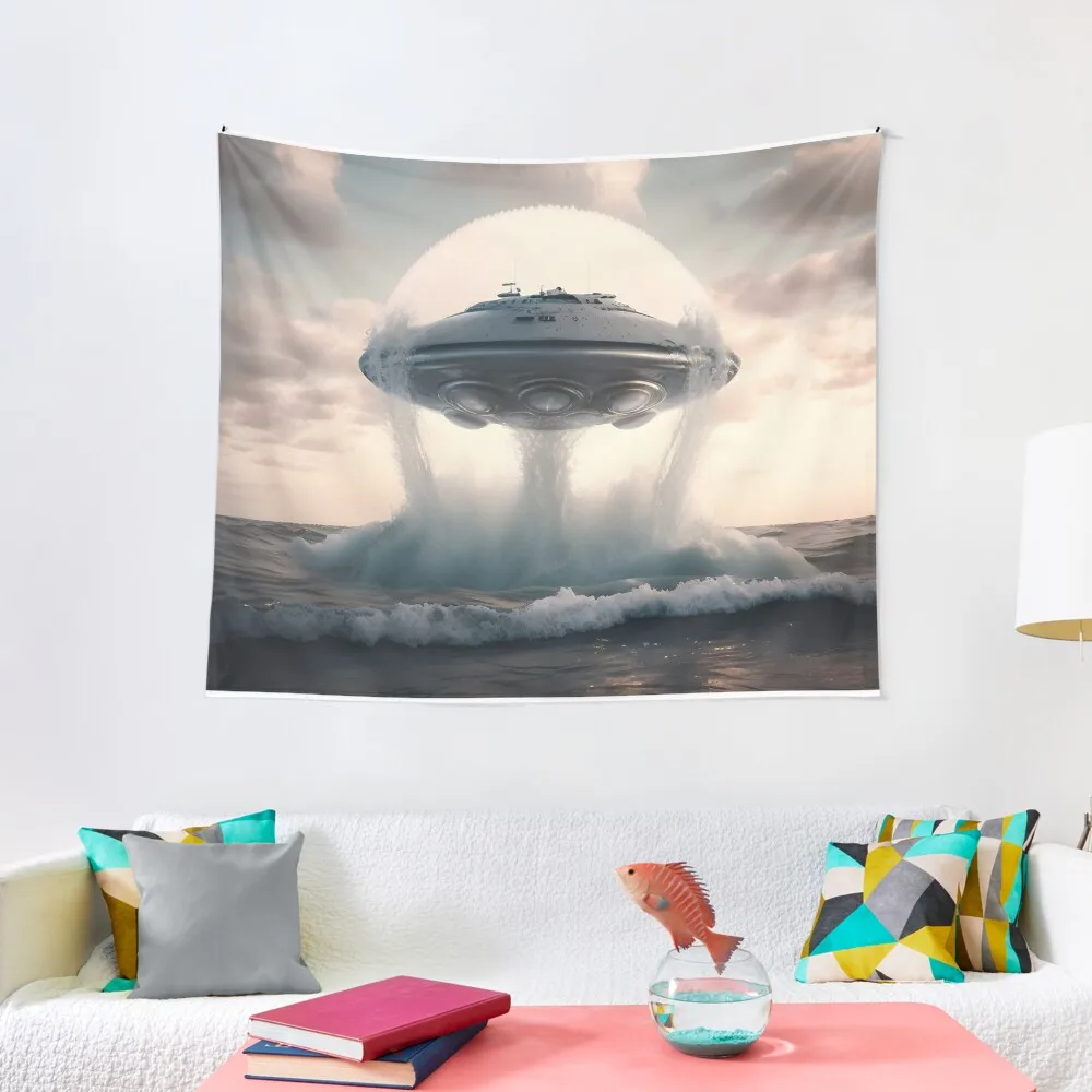 

UFO emerging from the Ocean Tapestry Decoration For Home Korean Room Decor Room Design Tapestry