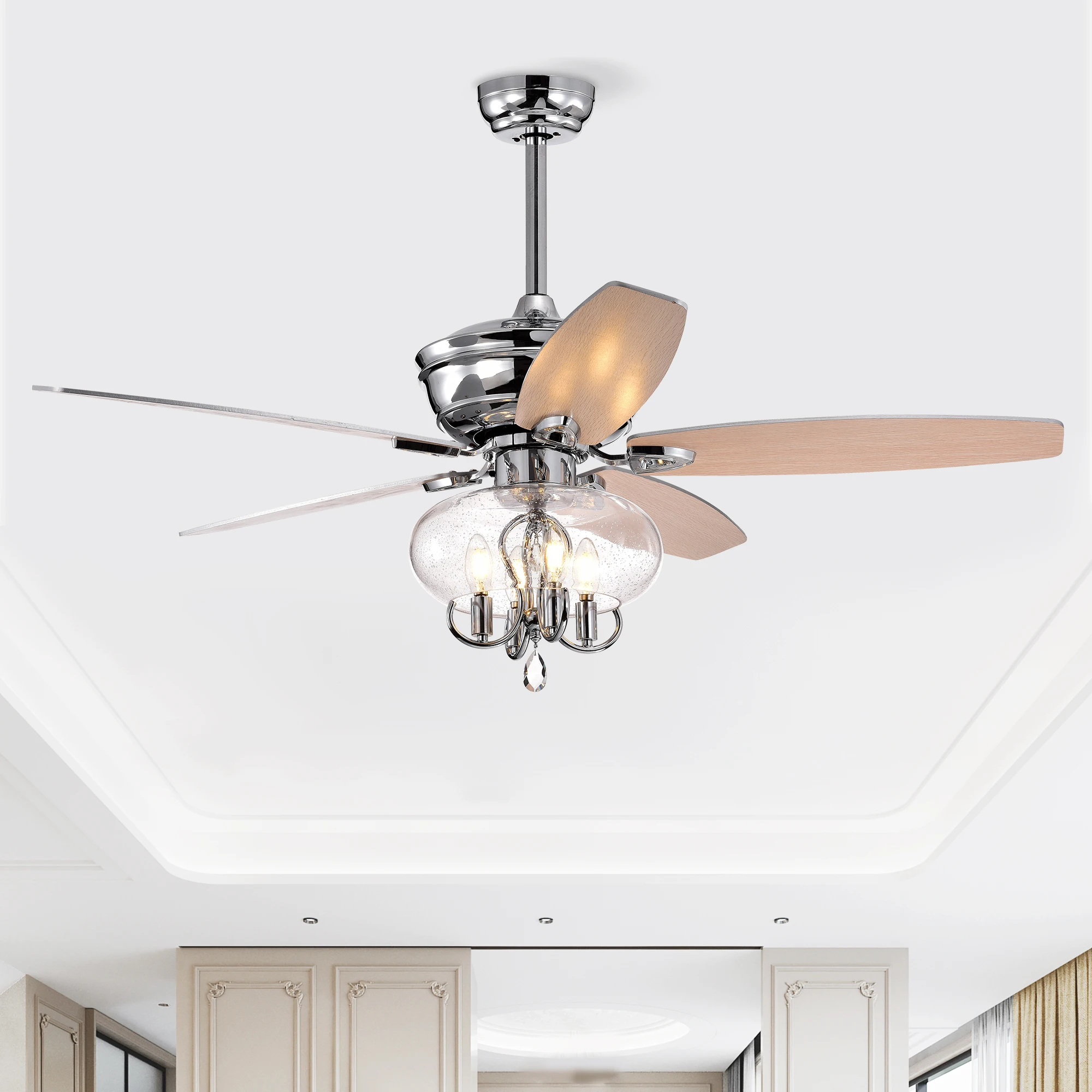 52" Crystal Chandelier Fan with Remote, Classic, Glam, Traditional, Transitional for Home, Kitchen, Dining Room, Guest Room, Liv