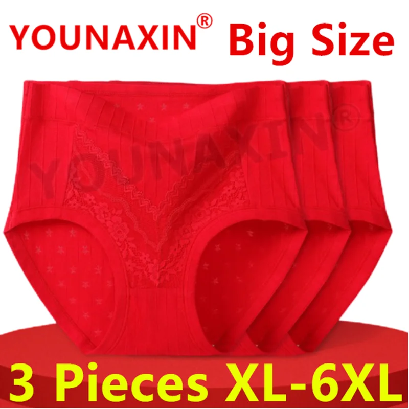 3 Pieces Women Big Size Red Briefs Undies Underwear Cotton Large Panties 2025 Chinese New Year Gifts XL 2XL 3XL 4XL 5XL 6XL