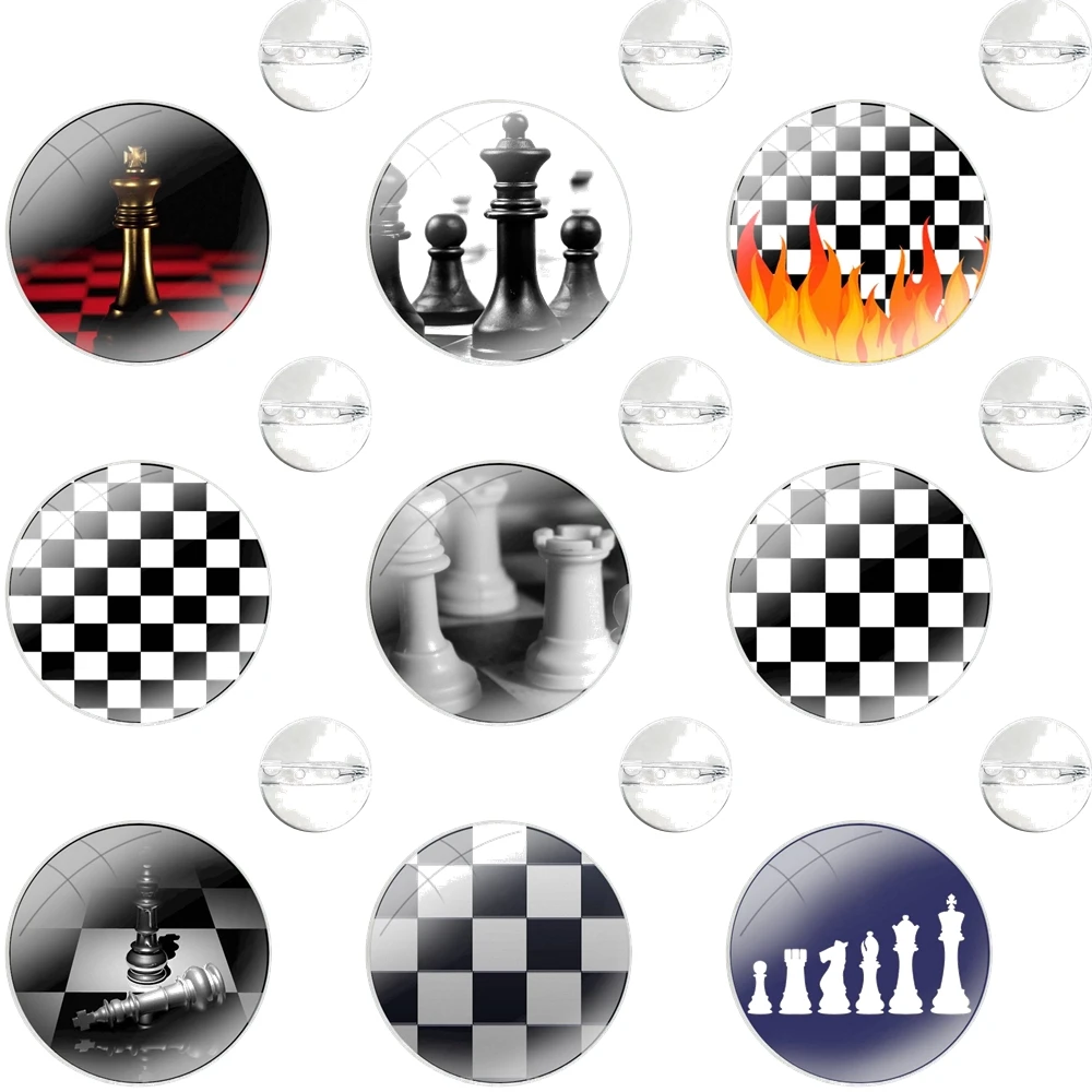 Pins Badge Metal Brooches For Clothes Backpack Decoration gift Black and white chess board