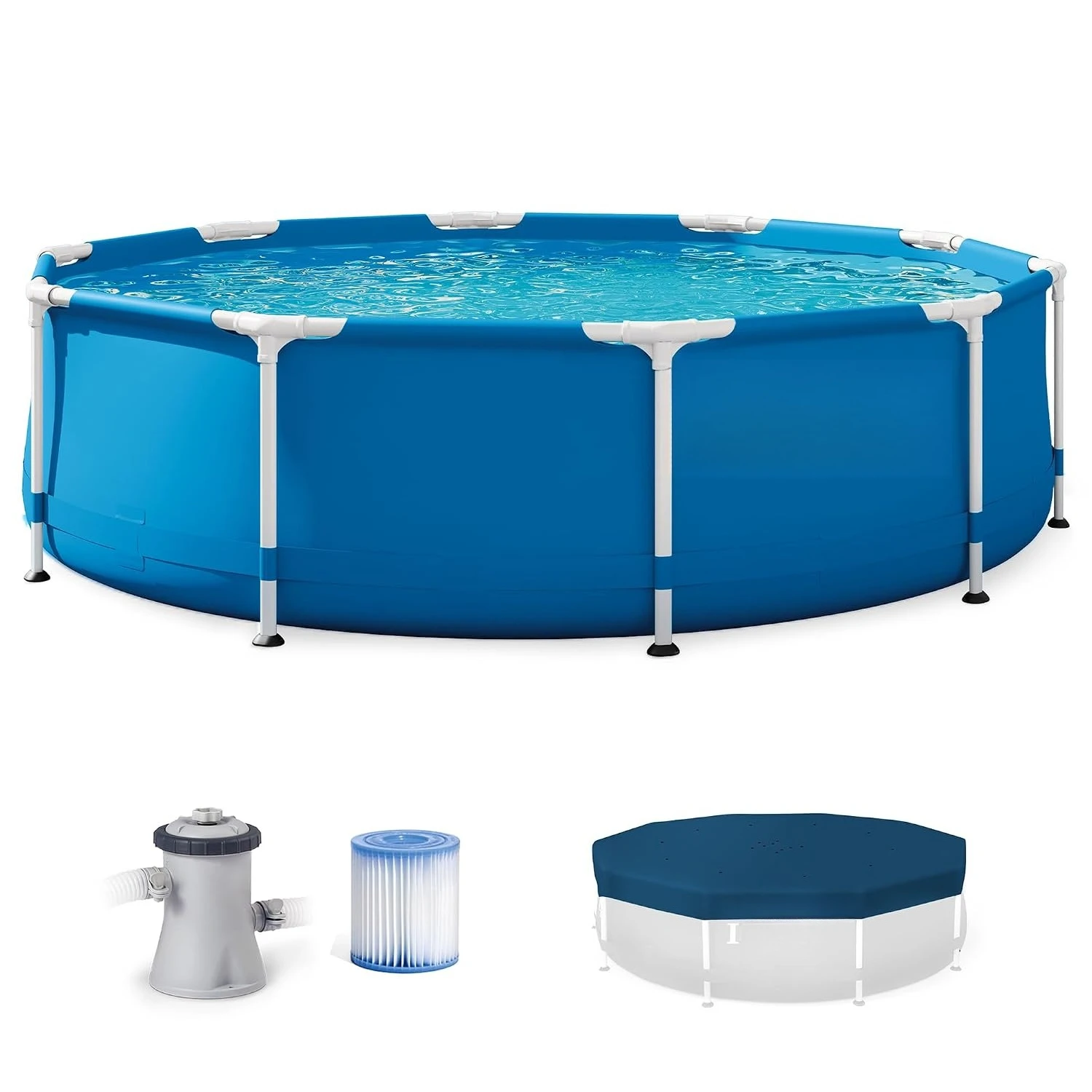 10ft x 30in Round Above Ground Outdoor Swimming Pool Set with 330 GPH Filter Pump, Cartridge, and, Customized