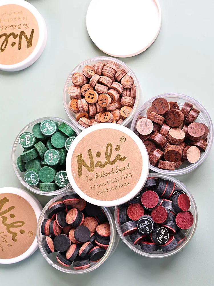 

NILI 6 Layers Leather Tip Green/Red Black/Brown/Black 14mm Billiard Pool Cue Tip Made in Taiwan, 50pcs/Box