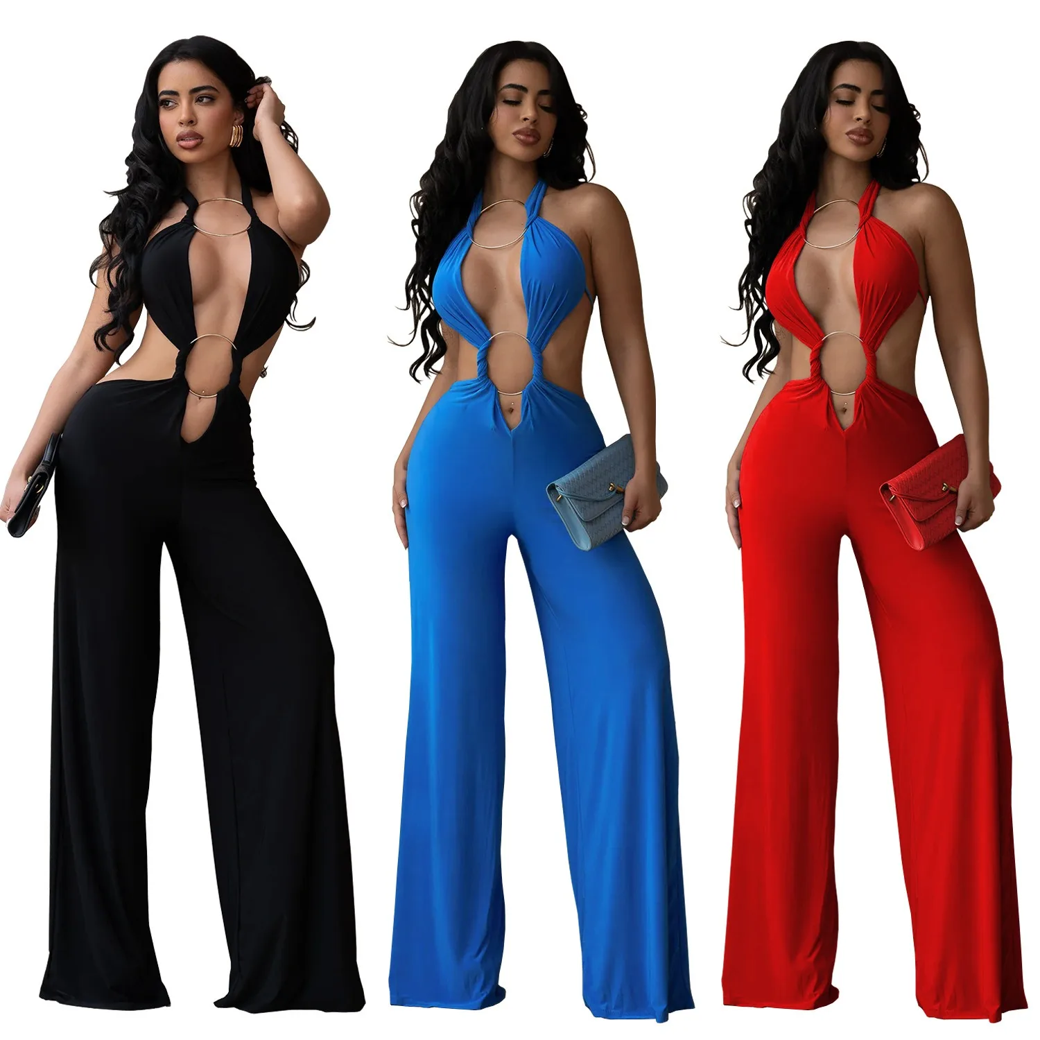 

Sexy Nightclub Party Club Lace-Up Backless Solid Color Bodycon Jumpsuit