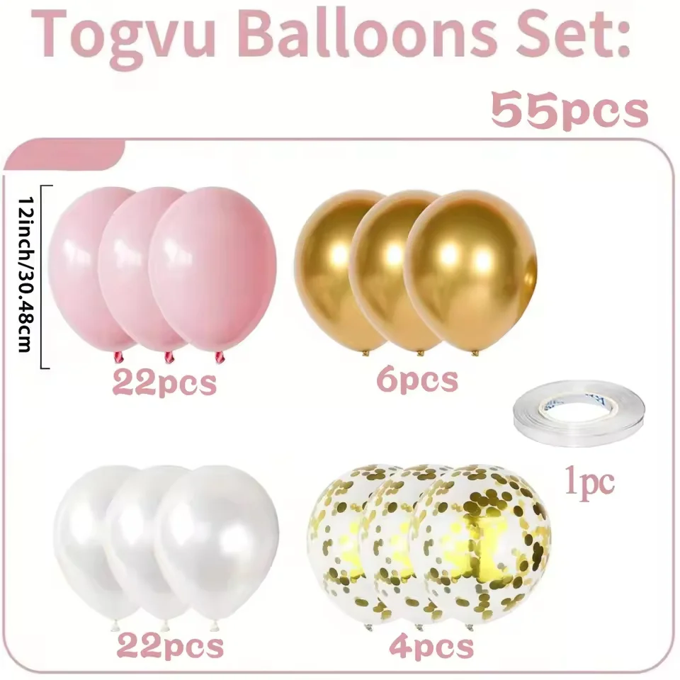 55pcs/Set White/Pink/Metal/Golden Confetti Latex Balloons Set For Birthday Halloween Christmas Sinterklaas Party Decor