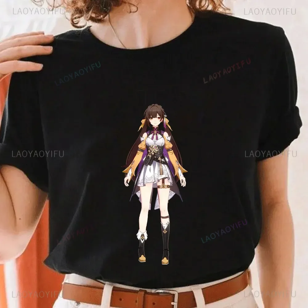 Honkai: Star Rail Game T-shirt Cartoon character Black Tower Men's and Women's Tshirt Kawaii Otaku Style Summer Couple Tee