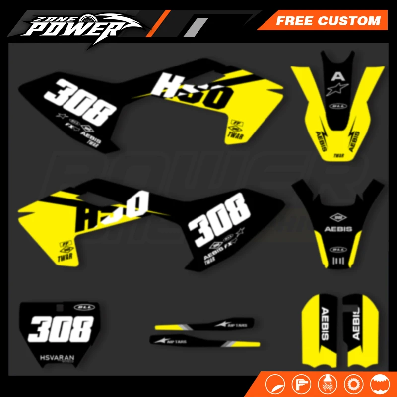 

Powerzone для Husqvarna TC65 TC 65 2016-2023 65cc индивидуальный обтекатель команды графические наклейки наборы наклеек номер имя на заказ