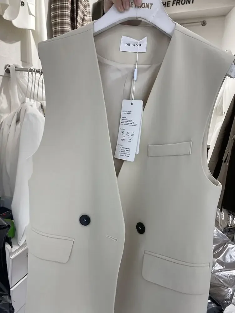 الكورية الخامس الرقبة بلا أكمام دعوى سترة المرأة الربيع والخريف 2025 جديد رداء غير رسمية سترة معطف