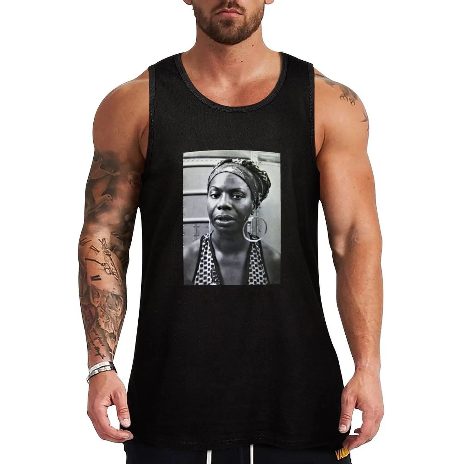 

Nina Simone Portrait Tank Top bodybuilding men clothes gym shirt man Fitness men clothing