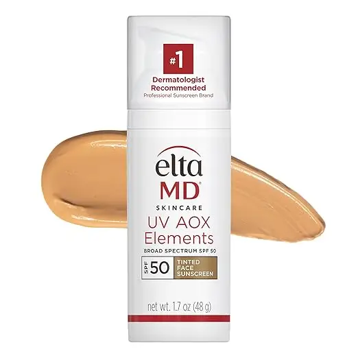 EltaMD UV AOX Elements Loção Protetora Solar Mineral com Cor para o Rosto, Hidratante com Cor para o Rosto FPS 50 com Antioxidantes 48g