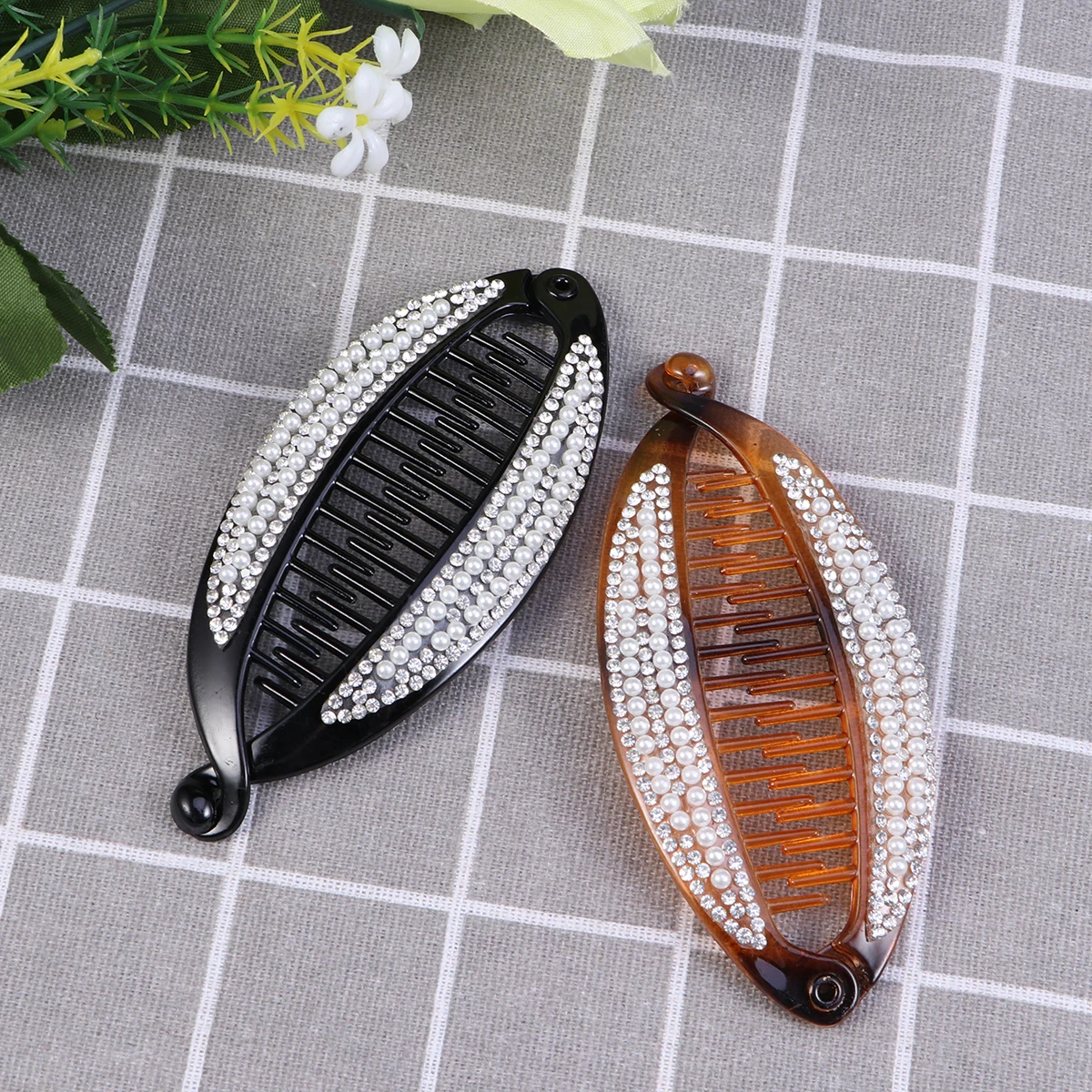 

2pcs Trendy Banana Hair Clip Featuring Crystal Ponytail Holder Claw Clip Strong Tension For Various Hair Styles M Size