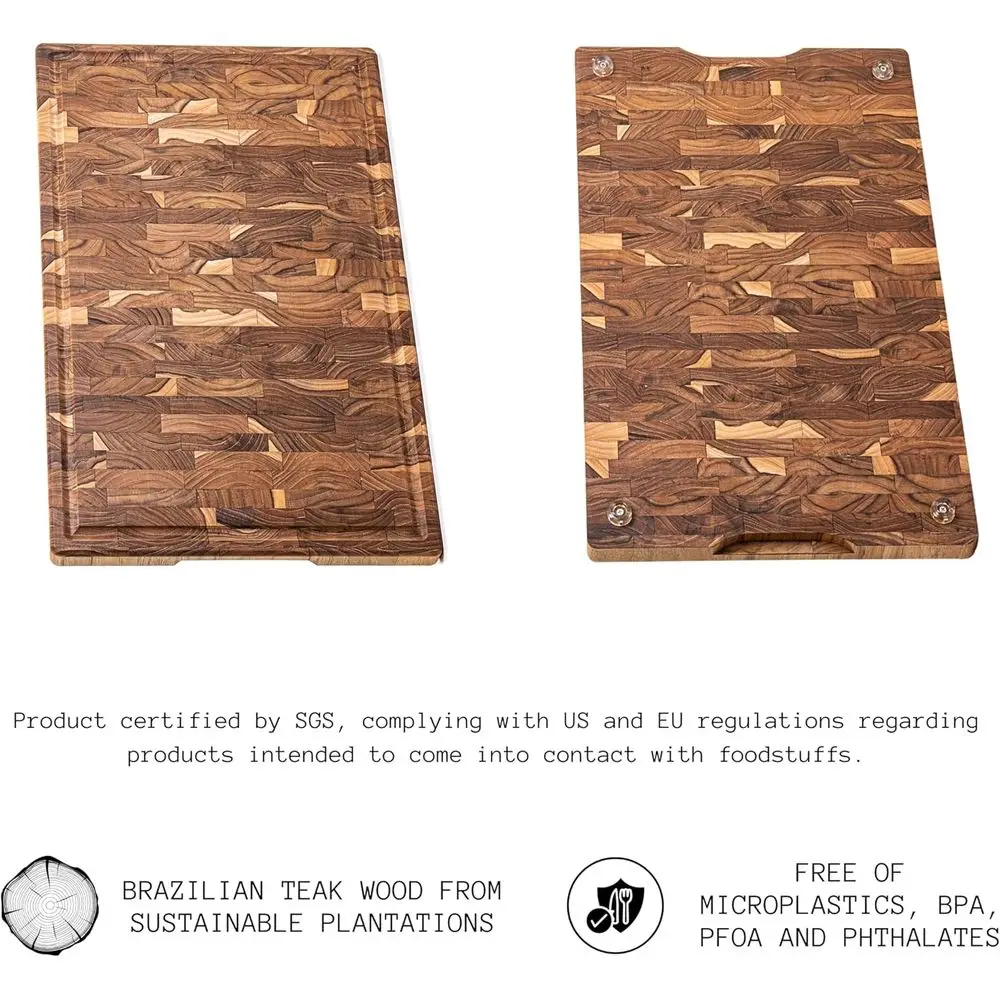 لوح تقطيع كبير من خشب الساج مقاس 23 × 15 × 1.5 مع أخدود عصير وأقدام غير قابلة للانزلاق للاستخدام المتين في المطبخ