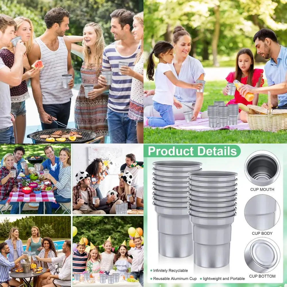 

Bulk 100 Pack 16 oz Aluminum Cups - Recyclable, Disposable, Reusable for Cold Drinks, Coffee, Beers - Ideal for Outdoor Events,