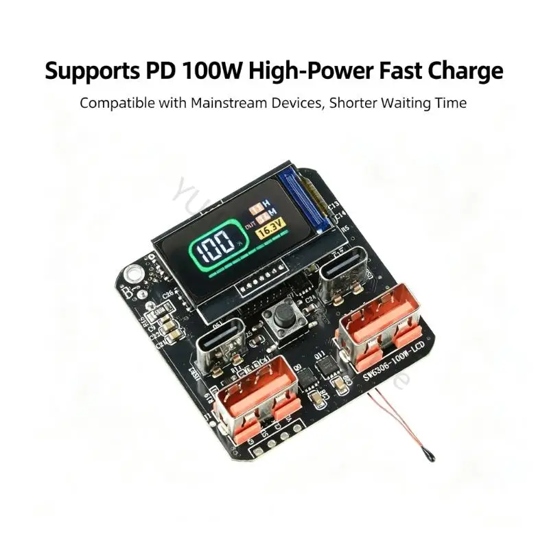 96BA SW6306 Battery Charging Controller Board with Fast-Charge Support, Four USB Outputs, and Color LCD Readings for 4S Energy