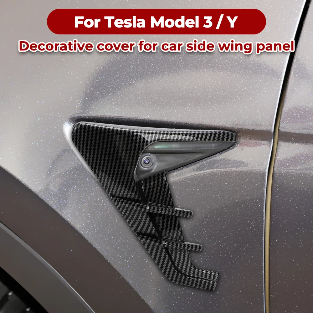 Car Side Wing Panel Cover Spoiler Dust Cover Camera Flanks For Tesla Model 3 Y 2021-2023 Decoration Modification Accessories