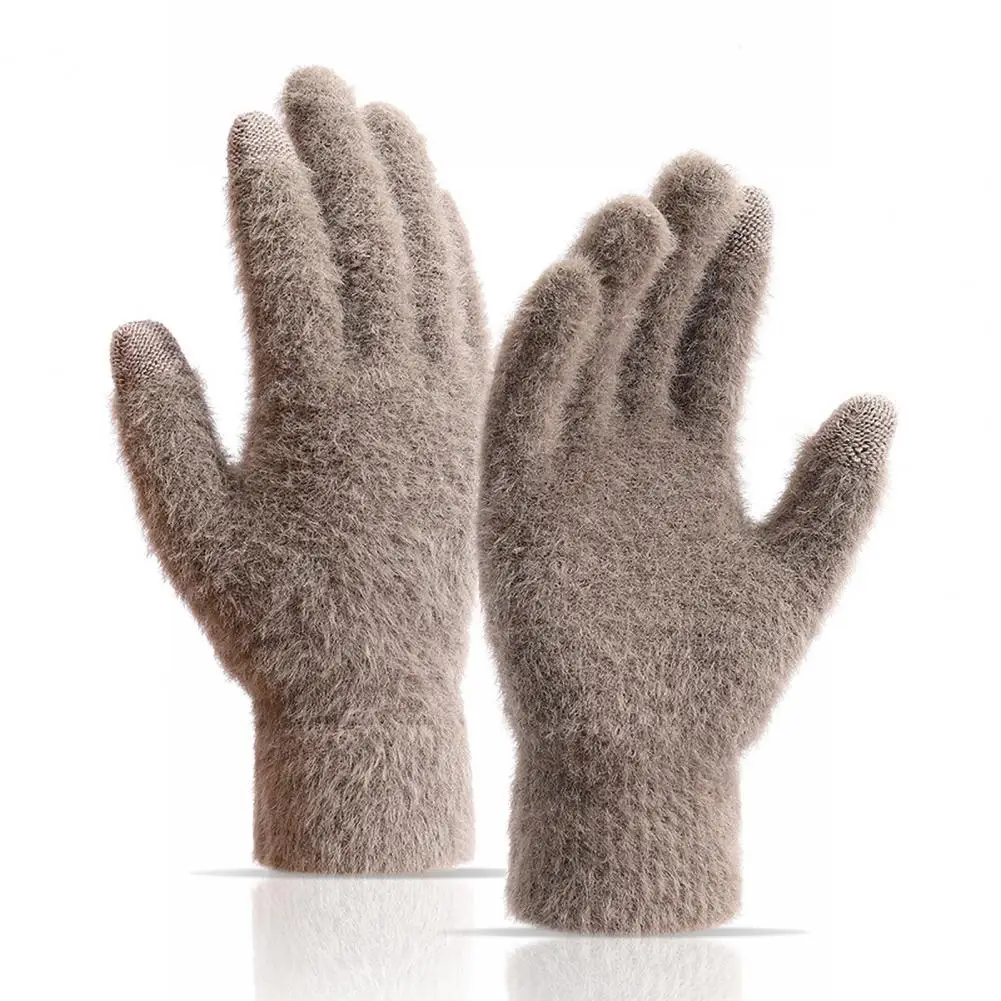 Touch Screen Warm Knit Gloves Winter Cycling Gloves with Thick Plush Five Fingers for Outdoor Activities Non slip