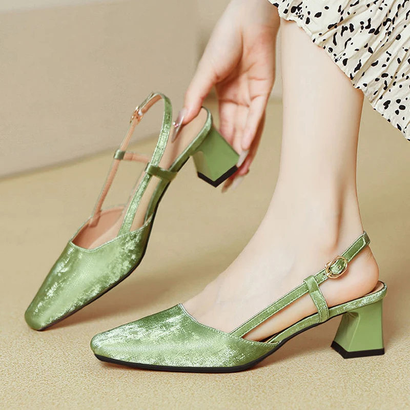 

Women Sandals Fashion Baotou Leisure Sandal Designer Suede High Heels for Woman Exquisite Chunky Heel Dress Shoe Sandalias Mujer