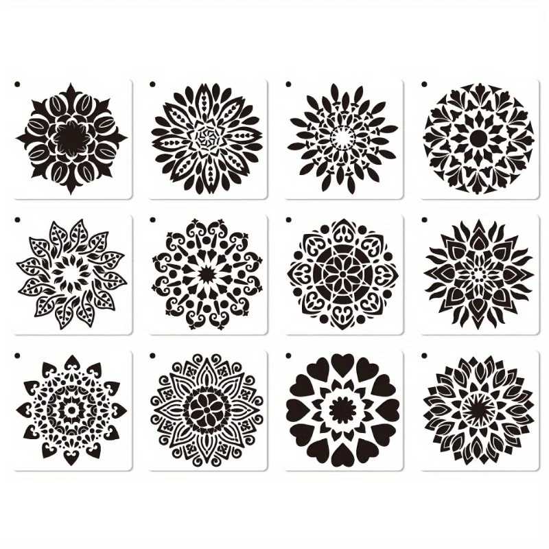 12-Piece Mandala Dotting Stencils Kit - Reusable & Washable PET Plastic Painting Templates for DIY Home Decor and Crafts view 4